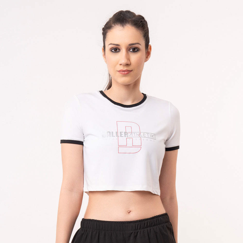 Crop Ringer Tee - White