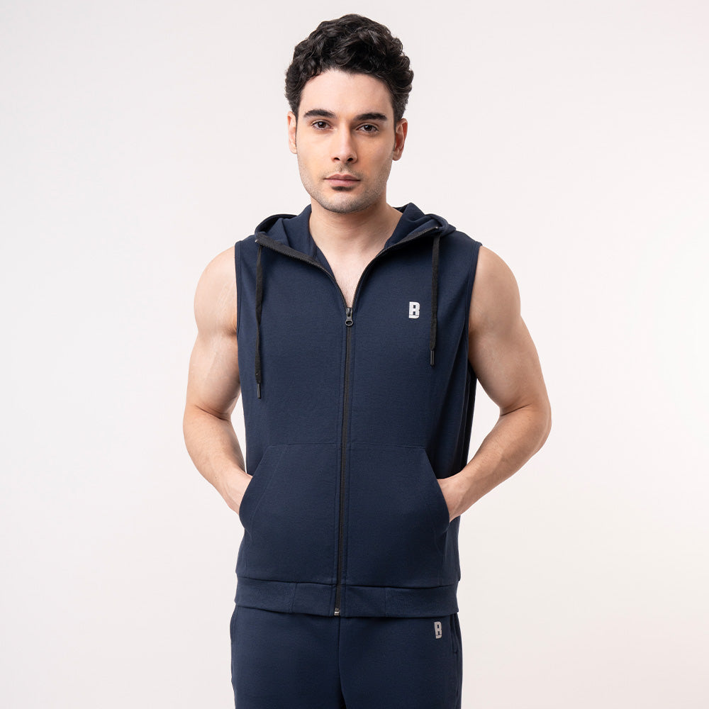 Blue Sleeveless Hoodie Men
