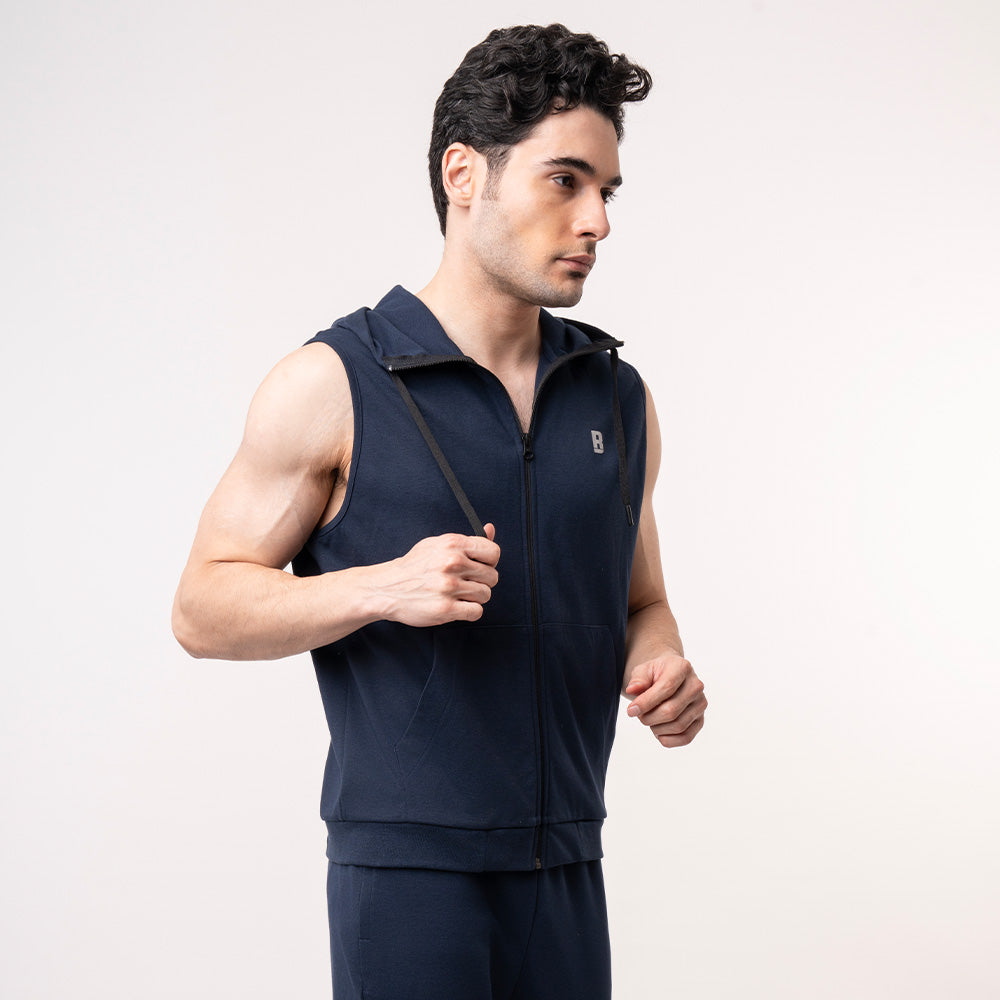 Blue Sleeveless Hoodie Men