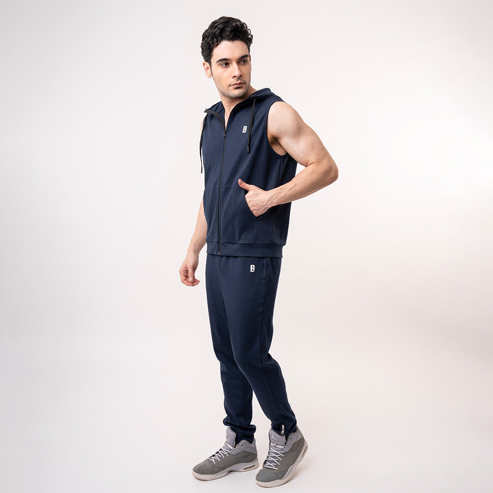 Blue Sleeveless Hoodie Men