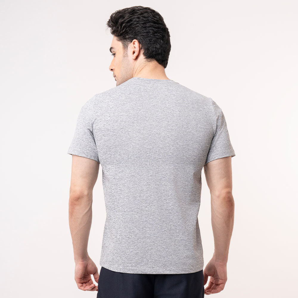 Grey Melange Printed Crew Neck Tee for Men