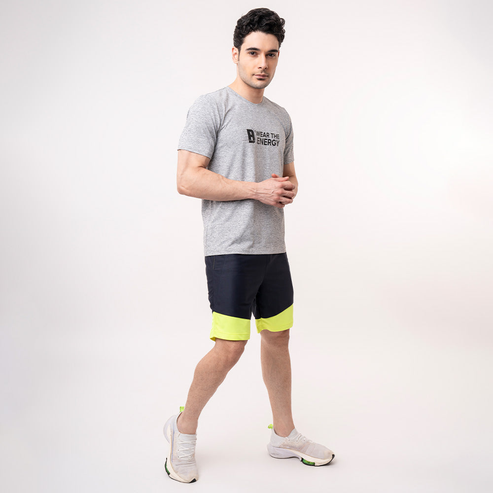 Grey Melange Printed Crew Neck Tee for Men