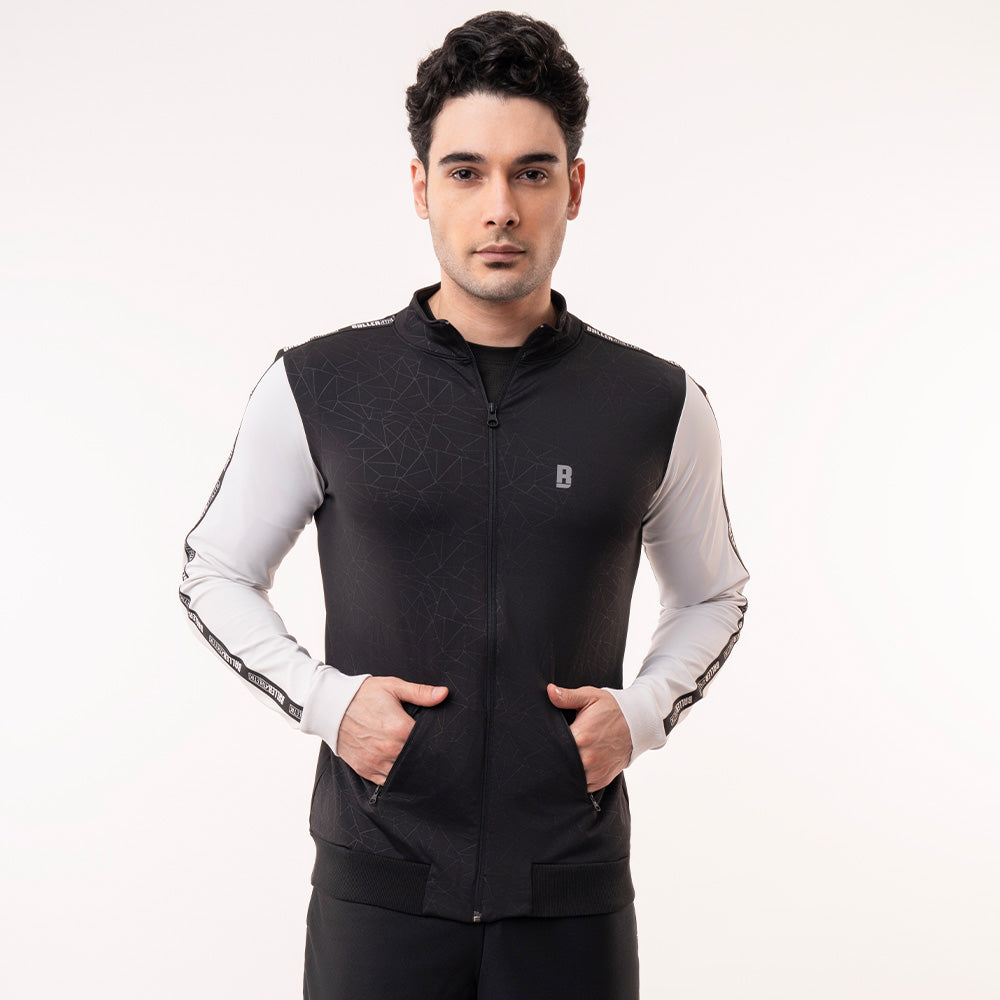 Men Signature Zip Up Jacket - Black & White