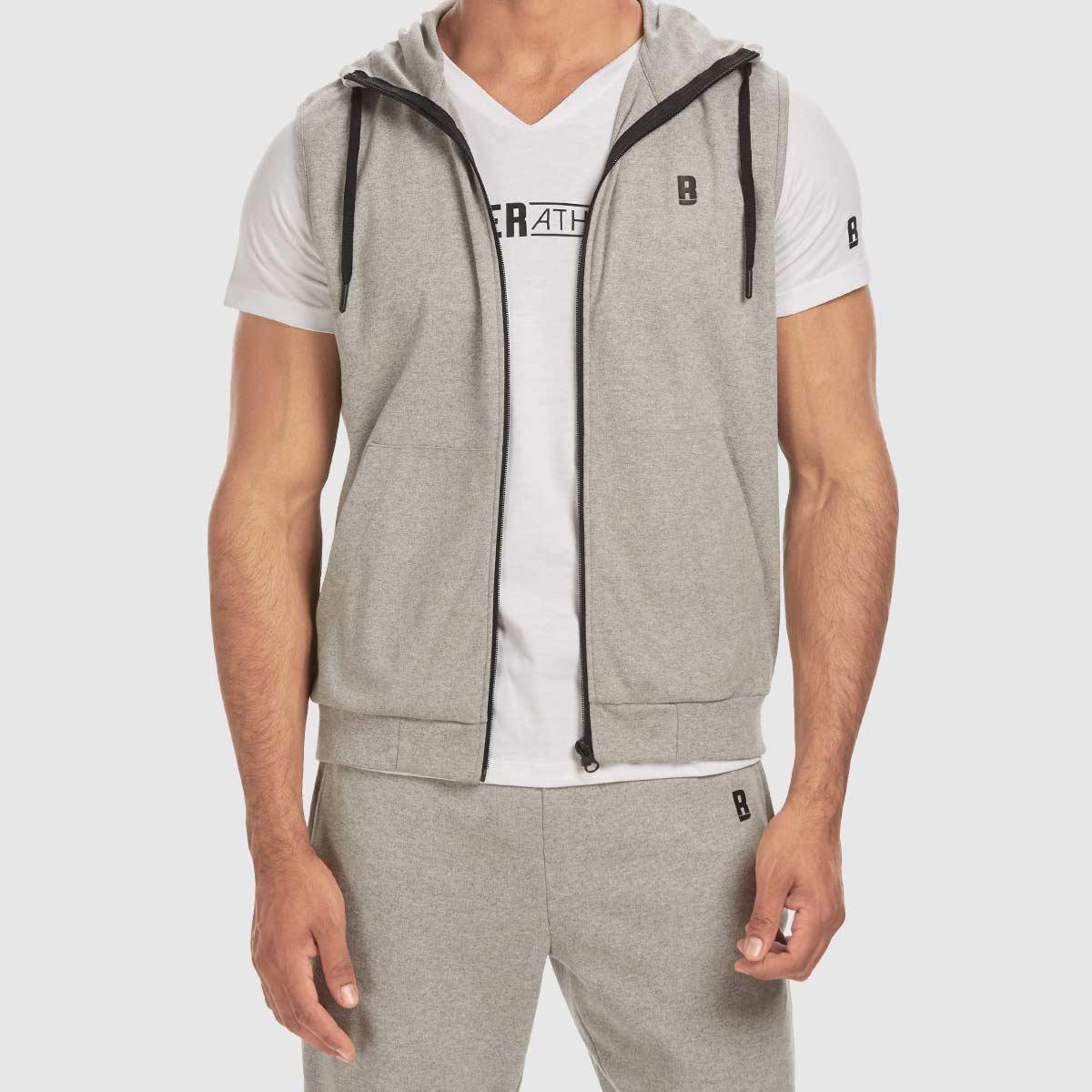 Grey Sleeveless Hoodie Men