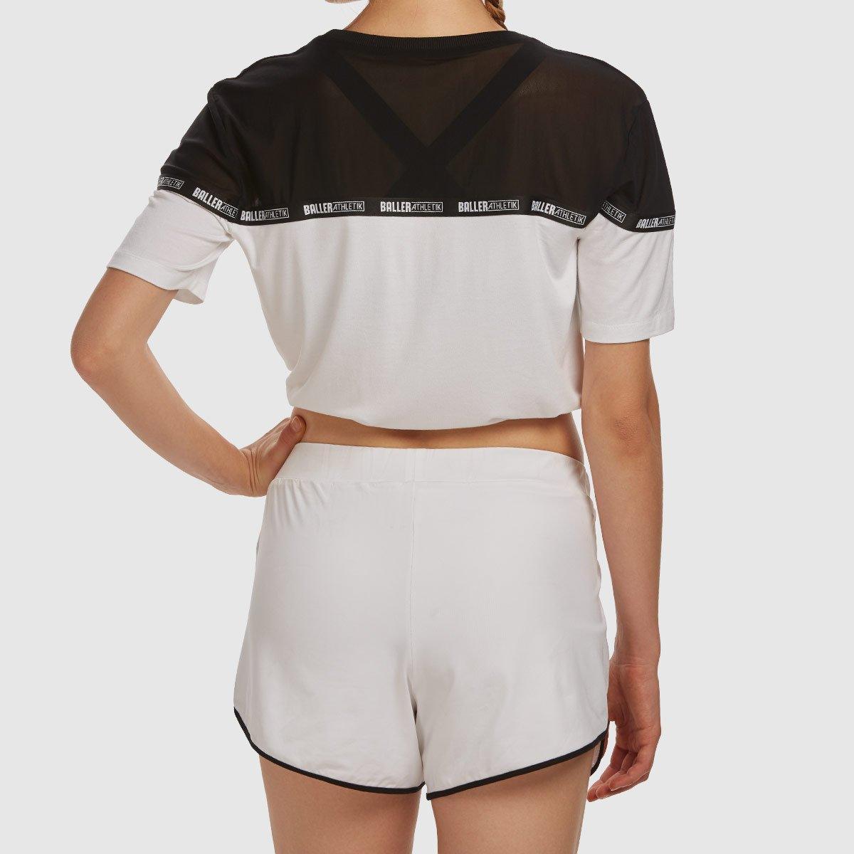 Sheer Shoulder Crop Tee - Black and White - Baller Athletik